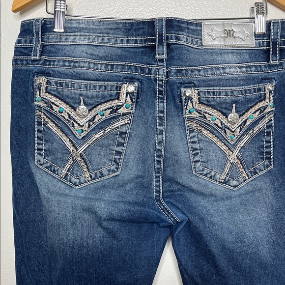 Miss ME Chole Boot Turquoise Studded Denim Jeans Women Size 33 - Picture 1 of 6